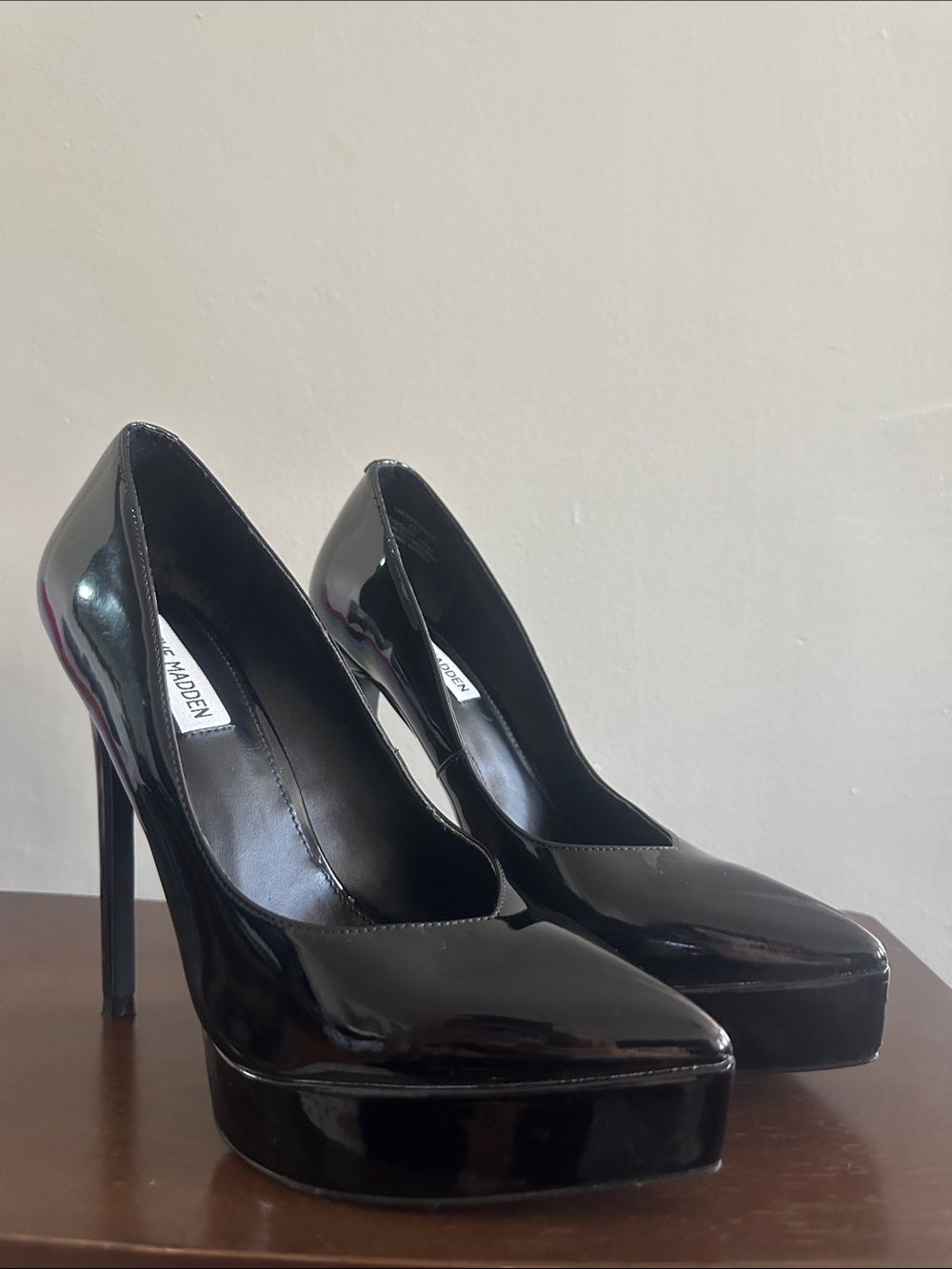 Steve Madden Black Patent Platform Pumps with High Stiletto Heel